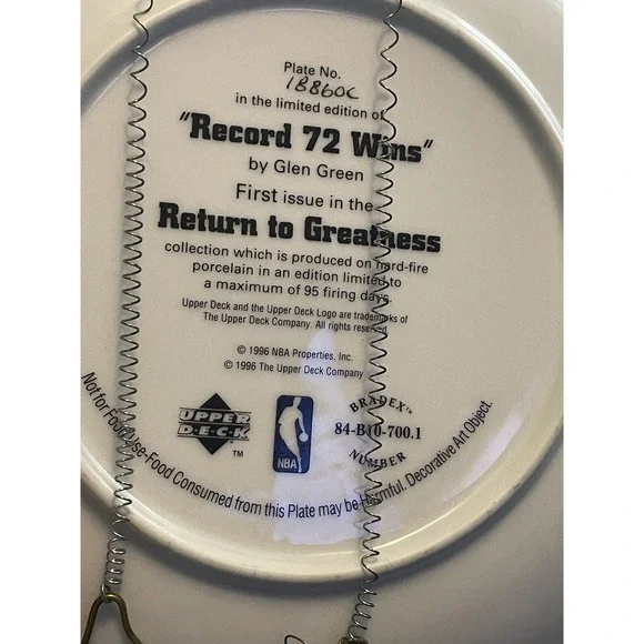 Michael‎ Jordan Record 72 Wins Collector's Plate Bradford Exchange Vintage